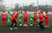 22 January 2020; The SPAR FAI Primary School 5s Programme was launched on Wednesday by Republic of Ireland footballer, Jack Byrne, and Republic of Ireland women’s footballer, Amber Barrett. The pair were on hand at St. Patricks National School, Corduff, to provide a coaching masterclass to a number of students who will be competing in the national 5-a-side competition. School blitzes are open to boys and girls from 4th, 5th and 6th class, and puts emphasis on fun and inclusivity. Register for the SPAR5s by February 14th at www.fai.ie/primary5. Photo by Sam Barnes/Sportsfile