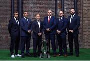 22 January 2020; Head coaches, from left, Fabien Galthie of France, Franco Smith of Italy, Eddie Jones of England, Wayne Pivac of Wales, Gregor Townsend of Scotland, and Andy Farrell of Ireland during the Guinness Six Nations Rugby Championship Launch 2020 at Tobacco Dock in London, England. Photo by Ramsey Cardy/Sportsfile