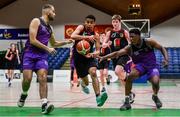 22 January 2020; Raumel Soler of St Eunan's College, Letterkenny in action against Farouq Rabiu, right, and Mikolaj Sienicki of Waterpark College, Waterford United during the Basketball Ireland U19 B Boys Schools Cup Final match between St Eunan's College, Letterkenny and Waterpark College at the National Basketball Arena in Tallaght, Dublin. Photo by David Fitzgerald/Sportsfile