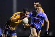 22 January 2020; Declan Monaghan of DCU Dóchas Éireann in action against Ray Connellan of UCD during the Sigerson Cup Semi-Final match between DCU Dóchas Éireann and UCD at Dublin City University Sportsgrounds in Glasnevin, Dublin. Photo by Ben McShane/Sportsfile