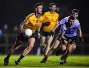 22 January 2020; Shane Carthy of DCU Dóchas Éireann in action against Seán Egan of UCD during the Sigerson Cup Semi-Final match between DCU Dóchas Éireann and UCD at Dublin City University Sportsgrounds in Glasnevin, Dublin. Photo by Ben McShane/Sportsfile