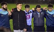 22 January 2020; A dejected Con O'Callaghan of UCD, second from left, in the post-match team huddle following their loss of the Sigerson Cup Semi-Final match between DCU Dóchas Éireann and UCD at Dublin City University Sportsgrounds in Glasnevin, Dublin. Photo by Ben McShane/Sportsfile