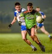 22 January 2020; Josh Moore of IT Carlow in action against Ryan McFadden of Letterkenny IT during the Sigerson Cup Semi-Final match between IT Carlow and Letterkenny IT at Inniskeen Grattans GAA Club in Monaghan. Photo by Philip Fitzpatrick/Sportsfile
