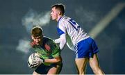 22 January 2020; Chris Byrne of IT Carlow in action against Eoin McGettigan of Letterkenny IT during the Sigerson Cup Semi-Final match between IT Carlow and Letterkenny IT at Inniskeen Grattans GAA Club in Monaghan. Photo by Philip Fitzpatrick/Sportsfile