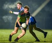 22 January 2020; Chris Byrne of IT Carlow in action against Eoin McGettigan of Letterkenny IT during the Sigerson Cup Semi-Final match between IT Carlow and Letterkenny IT at Inniskeen Grattans GAA Club in Monaghan. Photo by Philip Fitzpatrick/Sportsfile