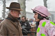23 January 2020; Jockey Paul Townend with trainer Willie Mullins after winning the John Mulhern Galmoy Hurdle with Benie Des Dieux at Gowran Park in Kilkenny. Photo by Matt Browne/Sportsfile