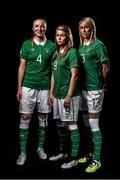 24 November 2015; Louise Quinn, Ruesha Littlejohn and Stephanie Roche during a Republic of Ireland Women's Portrait Session at Castleknock Hotel in Castleknock, Dublin. Photo by David Maher/Sportsfile