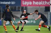 21 January 2020; Karo Otobo of The High School in action against James Smartt, left, and Colm Condon of Temple Carrig School during the Bank of Ireland Vinnie Murray Cup Semi-Final match between Temple Carrig School and The High School at Energia Park in Dublin. Photo by Sam Barnes/Sportsfile