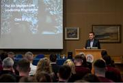 24 January 2020; Chairman of Ronoc Michael Madden speaking at the Jim Madden GPA Leadership Programme Graduation for 2019 at NUI Maynooth in Maynooth, Co Kildare. Photo by Matt Browne/Sportsfile