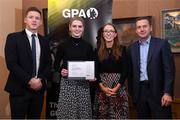 24 January 2020; Limerick camogie player Niamh Mulcahy receives her certificate from GPA CEO Paul Flynn, left, Chairperson of the WGPA Maria Kinsella, and Chairman of Ronoc Michael Madden during the Jim Madden GPA Leadership Programme Graduation for 2019 at NUI Maynooth in Maynooth, Co Kildare. Photo by Matt Browne/Sportsfile