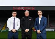 24 January 2020; Bohemian FC Manager Keith Long, centre, with NCI Sport Officer Stephen Cleary, left, and NCI Head of Sport Deryck Tormey, right, pictured at the launch of the National College of Ireland's partnership with Bohemian FC at Dalymount Park in Dublin. Photo by Harry Murphy/Sportsfile