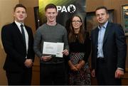 24 January 2020; John Meagher, Tipperary Football, with, from left, Paul Flynn, GPA, CEO, Maria Kinsella, Chairperson of the WGPA, and Michael Madden, Chairman of Ronoc, in attendance at the Jim Madden GPA Leadership Programme Graduation for 2019 at NUI Maynooth in Maynooth, Co Kildare. Photo by Matt Browne/Sportsfile