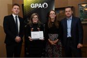 24 January 2020; Laurie Ryan, Clare Football, with, from left, Paul Flynn, GPA, CEO, Maria Kinsella, Chairperson of the WGPA, and Michael Madden, Chairman of Ronoc, in attendance at the Jim Madden GPA Leadership Programme Graduation for 2019 at NUI Maynooth in Maynooth, Co Kildare. Photo by Matt Browne/Sportsfile