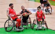 24 January 2020; John Fulham of Killester WBC in action against Derek Hegarty, left, and Conor Coughlan of Rebel Wheelers during the Hula Hoops IWA Wheelchair Basketball Cup Final match between Killester WBC and Rebel Wheelers at the National Basketball Arena in Tallaght, Dublin. Photo by Brendan Moran/Sportsfile