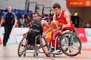 24 January 2020; Johnny Hayes of Rebel Wheelers in action against John Fulham of Killester WBC during the Hula Hoops IWA Wheelchair Basketball Cup Final match between Killester WBC and Rebel Wheelers at the National Basketball Arena in Tallaght, Dublin. Photo by Brendan Moran/Sportsfile
