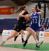 24 January 2020; Lisa Blaney of Portlaoise Panthers in action against Megan Waring of Waterford United Wildcats during the Hula Hoops U18 Women’s National Cup Final match between Portlaoise Panthers and Waterford Wildcats at the National Basketball Arena in Tallaght, Dublin. Photo by Brendan Moran/Sportsfile