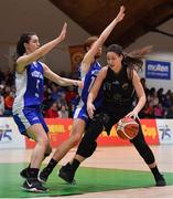 24 January 2020; Jasmine Burke of Portlaoise Panthers in action against Kate Hickey and Ciara Butler of Waterford United Wildcats during the Hula Hoops U18 Women’s National Cup Final match between Portlaoise Panthers and Waterford Wildcats at the National Basketball Arena in Tallaght, Dublin. Photo by Brendan Moran/Sportsfile