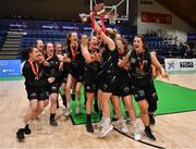 24 January 2020; The Portlaoise Panthers team celebrate with their captain Ciara Byrne and the cup after the Hula Hoops U18 Women’s National Cup Final match between Portlaoise Panthers and Waterford United Wildcats at the National Basketball Arena in Tallaght, Dublin. Photo by Brendan Moran/Sportsfile