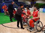 24 January 2020; Basketball Ireland President Theresa Walsh and Basketball Ireland Secretary General Bernard O'Byrne meet the Rebel Wheelers prior to the Hula Hoops IWA Wheelchair Basketball Cup Final match between Killester WBC and Rebel Wheelers at the National Basketball Arena in Tallaght, Dublin. Photo by Brendan Moran/Sportsfile