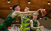 25 January 2020; Luke Gilleran of UCD Marian in action against James Connaire of Moycullen during the Hula Hoops U20 Men’s National Cup Final between Moycullen and UCD Marian at the National Basketball Arena in Tallaght, Dublin. Photo by Brendan Moran/Sportsfile