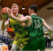 25 January 2020; Eoin McCann of UCD Marian in action James Lyons of Moycullen during the Hula Hoops U20 Men’s National Cup Final between Moycullen and UCD Marian at the National Basketball Arena in Tallaght, Dublin. Photo by Brendan Moran/Sportsfile