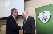 25 January 2020; Presidential candidate Martin Heraghty, left, congratulates President elect Gerry McAnaney during an FAI EGM at the Crowne Plaza Hotel in Blanchardstown in Dublin. Photo by Matt Browne/Sportsfile