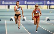 25 January 2020; Ciara Neville of Emerald A.C., Co. Limerick, left,  on her way to winning the U23 Women's 60m, ahead of Sarah Quinn of St. Colmans South Mayo A.C., Co. Mayo, who finished fourth, during the Irish Life Health National Indoor Junior and U23 Championships at the AIT Indoor Arena in Athlone, Westmeath. Photo by Sam Barnes/Sportsfile