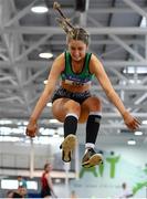 25 January 2020; Katie Nolke of Ferrybank A.C., Co. Waterford, competing in the Junior Women's Long Jump during the Irish Life Health National Indoor Junior and U23 Championships at the AIT Indoor Arena in Athlone, Westmeath. Photo by Sam Barnes/Sportsfile