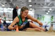 25 January 2020; Katie Nolke of Ferrybank A.C., Co. Waterford, competing in the Junior Women's Long Jump during the Irish Life Health National Indoor Junior and U23 Championships at the AIT Indoor Arena in Athlone, Westmeath. Photo by Sam Barnes/Sportsfile