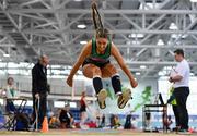 25 January 2020; Katie Nolke of Ferrybank A.C., Co. Waterford, competing in the Junior Women's Long Jump during the Irish Life Health National Indoor Junior and U23 Championships at the AIT Indoor Arena in Athlone, Westmeath. Photo by Sam Barnes/Sportsfile