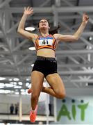 25 January 2020; Laura Frawley of St. Marys A.C., Co. Limerick, competing in the Junior Women's Long Jump during the Irish Life Health National Indoor Junior and U23 Championships at the AIT Indoor Arena in Athlone, Westmeath. Photo by Sam Barnes/Sportsfile