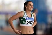 25 January 2020; Ciara Neville of Emerald A.C., Co. Limerick, after winning the Women's 60m during the Irish Life Health National Indoor Junior and U23 Championships at the AIT Indoor Arena in Athlone, Westmeath. Photo by Sam Barnes/Sportsfile