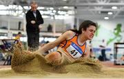 25 January 2020; Laura Frawley of St. Marys A.C., Co. Limerick, competing in the Junior Women's Long Jump during the Irish Life Health National Indoor Junior and U23 Championships at the AIT Indoor Arena in Athlone, Westmeath. Photo by Sam Barnes/Sportsfile