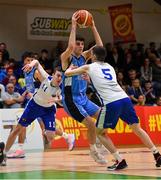 25 January 2020; Eli Lenihan of Neptune in action against Darragh Ferguson and Christopher Fulton of Belfast Star during the Hula Hoops U18 Men’s National Cup Final between Neptune and Belfast Star at the National Basketball Arena in Tallaght, Dublin. Photo by Brendan Moran/Sportsfile