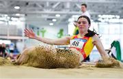 25 January 2020; Jennifer Hanrahan of Tallaght A.C., Dublin, competing in the Junior Women's Long Jump during the Irish Life Health National Indoor Junior and U23 Championships at the AIT Indoor Arena in Athlone, Westmeath. Photo by Sam Barnes/Sportsfile