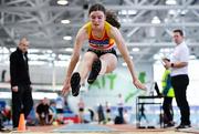 25 January 2020; Jennifer Hanrahan of Tallaght A.C., Dublin, competing in the Junior Women's Long Jump during the Irish Life Health National Indoor Junior and U23 Championships at the AIT Indoor Arena in Athlone, Westmeath. Photo by Sam Barnes/Sportsfile