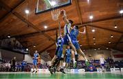 25 January 2020; Iandle Alvarado of Belfast Star contests a rebound with Eoghan Sheehan, left, and Sean McCarthy of Neptune during the Hula Hoops U18 Men’s National Cup Final between Neptune and Belfast Star at the National Basketball Arena in Tallaght, Dublin. Photo by Brendan Moran/Sportsfile