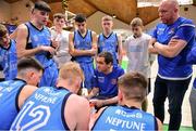 25 January 2020; Neptune coach Keith Daly speaks to his players during a timeout during the Hula Hoops U18 Men’s National Cup Final between Neptune and Belfast Star at the National Basketball Arena in Tallaght, Dublin. Photo by Brendan Moran/Sportsfile