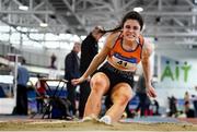 25 January 2020; Laura Frawley of St. Mary's A.C., Limerick, competing in the Junior Women's Long Jump during the Irish Life Health National Indoor Junior and U23 Championships at the AIT Indoor Arena in Athlone, Westmeath. Photo by Sam Barnes/Sportsfile