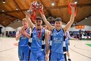 25 January 2020; Eli Lenihan and Kelvin O'Donoghue of Neptune celebrate with the cup after the Hula Hoops U18 Men’s National Cup Final between Neptune and Belfast Star at the National Basketball Arena in Tallaght, Dublin. Photo by Brendan Moran/Sportsfile