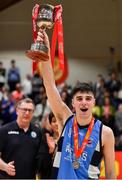 25 January 2020; Neptune captain Eli Lenihan lifts the cup after the Hula Hoops U18 Men’s National Cup Final between Neptune and Belfast Star at the National Basketball Arena in Tallaght, Dublin. Photo by Brendan Moran/Sportsfile