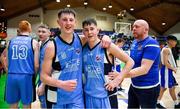 25 January 2020; Sean McCarthy, left, and Kelvin O'Donoghue of Neptune celebrate after the Hula Hoops U18 Men’s National Cup Final between Neptune and Belfast Star at the National Basketball Arena in Tallaght, Dublin. Photo by Brendan Moran/Sportsfile