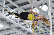 25 January 2020; Clodagh Walsh of Abbey Striders A.C., Cork, competing in the U23  Women's Pole Vault during the Irish Life Health National Indoor Junior and U23 Championships at the AIT Indoor Arena in Athlone, Westmeath. Photo by Sam Barnes/Sportsfile