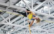 25 January 2020; Clodagh Walsh of Abbey Striders A.C., Cork, competing in the U23  Women's Pole Vault during the Irish Life Health National Indoor Junior and U23 Championships at the AIT Indoor Arena in Athlone, Westmeath. Photo by Sam Barnes/Sportsfile