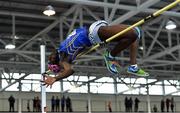 25 January 2020; Nelvin Appiah of Longford A.C., Co. Longford, competing in the Junior Men's High Jump during the Irish Life Health National Indoor Junior and U23 Championships at the AIT Indoor Arena in Athlone, Westmeath. Photo by Sam Barnes/Sportsfile