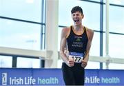 25 January 2020; Geoffrey Joy O'Regan of Sun Hill Harriers A.C., Co. Limerick, celebrates a clearance whilst competing in the Junior Men's High Jump during the Irish Life Health National Indoor Junior and U23 Championships at the AIT Indoor Arena in Athlone, Westmeath. Photo by Sam Barnes/Sportsfile