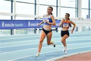 25 January 2020; Ava O Connor of Tullamore Harriers A.C., Co. Offaly, left, on her way to winning the Junior  Women's 800m, ahead of Ailbhe O Neill of Nenagh Olympic A.C., Co. Tipperary, during the Irish Life Health National Indoor Junior and U23 Championships at the AIT Indoor Arena in Athlone, Westmeath. Photo by Sam Barnes/Sportsfile