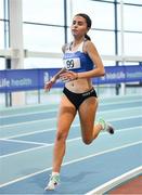 25 January 2020; Ava O Connor of Tullamore Harriers A.C., Co. Offaly, on her way to winning the Junior Women's 800m during the Irish Life Health National Indoor Junior and U23 Championships at the AIT Indoor Arena in Athlone, Westmeath. Photo by Sam Barnes/Sportsfile