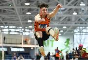 25 January 2020; Sean Carolan of Nenagh Olympic A.C., Co. Tipperary, competing in the Junior Men's Long Jump during the Irish Life Health National Indoor Junior and U23 Championships at the AIT Indoor Arena in Athlone, Westmeath. Photo by Sam Barnes/Sportsfile