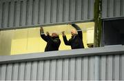 25 January 2020; Reporters John Fallon, left, and Jerome O'Connell make some adjustments in the press box prior to the Allianz Hurling League Division 1 Group A Round 1 match between Tipperary and Limerick at Semple Stadium in Thurles, Tipperary. Photo by Diarmuid Greene/Sportsfile